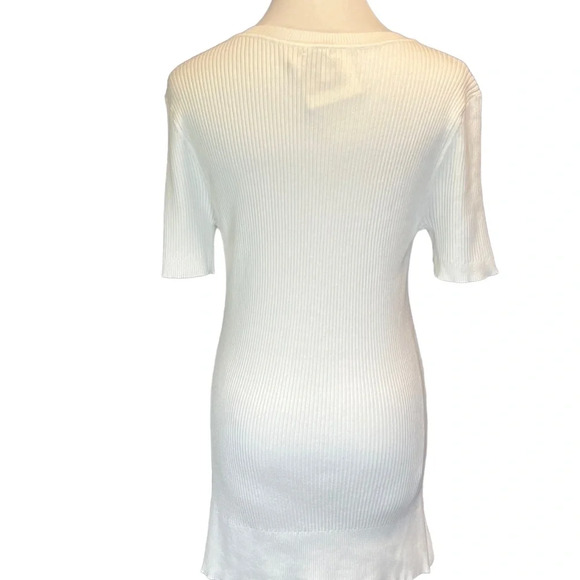 Anne Klein Ribbed Knit Winter White Tunic Sweater - Picture 4 of 6